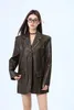 Женские костюмы осень/зима, короткий пиджак из искусственной кожи в британском стиле, повседневное пальто в стиле ретро, однотонные свободные куртки с крючками по краям