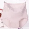 Calcinha feminina 1 pçs moda algodão de cintura alta absorvente de suor renda borda briefs cor sólida roupa interior de meia-idade