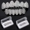 Hip Hop Cube Zircon Teeth Mens Sparkling Ice Gold and Silver Top and Bottom Teeth Grills Set Role Playing Party Jewelry 240220