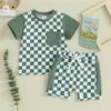 Kläder sätter baby pojke kläder sommar småbarn kläder checkerboard lapptäcke kort ärm t-shirts toppar shorts 6 12 18 24 månad 3t