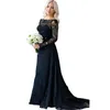 Black Lace Mermaid Gothic Wedding Dress Long Sleeves Bateau Neck Court Train Bridal Gowns Elegant Spring Autumn Garden Vestido De Novia