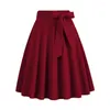 Skirts A-line Skirt Elegant Midi With Belted Tight Waist Soft Ruffle Detail For Women Solid Color High Summer Dating