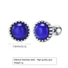 Stud Earrings Blue Stone For Men Anti Allergy Stainless Steel Circle Round Ear Jewelry Gifts Him