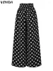 Calças femininas vonda mulheres elegantes 2024 streetwear cintura elástica polka dot babados perna larga calças altas overszied bottoms