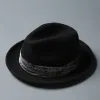 Bérets hommes chapeau hiver chaud Pure laine chapeau haut-de-forme Vintage Fedora femmes hiver automne Gentleman anglais ruban Jazz chapeau Lm09