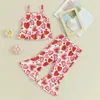 Clothing Sets Kids Toddler Girls Valentines Day Outfits Sleeveless Camisole Tops Heart Flared Pants Clothes Set