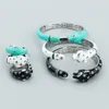 Set di anelli rigidi leopardati Bracciale aperto placcato in rame personalizzato per uomo e donna Simpatico braccialetto con colla a goccia in smalto leopardato Hiphop Rock Punk Accessori Gioielli