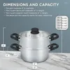 Double Boilers 3 Piece Heavy Duty Stainless Steel Steamer Pot Set Includes Quart Cooking 2 Insert And Vented Glass Lid