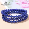 Armbänder JD 6A Qualität Naturstein Lapis Lazuli 3Layer Perlenstrang Bracks Frauen Männer Charme Energie Yoga Meditation Elastizität Armreifen