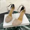 Kristal kaplı stiletto topuk sandallar ayak bileği kayış ipek makara pompaları kadın partisi akşam ayakkabıları tasarımcılar yüksek ayakkabı fabrika ayakkabı 35-42