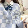 Jewelry Japanese Oversized Kawaii Cartoon Embroidery Cardigan Women Jk Uniform Checkerboard Sweater Coat Autumn Loose Y2k Knitted 2022