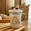 Tasses Tasse d'ours de dessin animé mignon tasse à café en verre d'eau transparente avec couvercle en silicone 450Ml gobelet à lait en Borosilicate cadeaux de noël