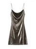 Abiti casual BlingBlingee Y2K Shiny Metallic Vestito da festa per donna Traf 2024 Autunno Cinghie sottili Senza maniche Abito senza schienale Mini Club femminile