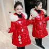 Giacche per ragazze inverno giacca a colore solido fodera impermeabile più lucido più velluto addensato a vento per bambini con cappuccio con cappuccio