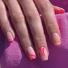 偽の爪ピンクオレンジフレンチウェアラブルネイルアートかわいい短い偽の光沢分離可能な完成した完成した接着剤