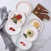 Тарелки 20 см, плоская тарелка в корейском стиле, керамическая тарелка для завтрака, десерта, салата, бытовой простой овощ, фрукты