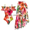 Maillots de bain pour femmes 2024 imprimé floral épaule à volants une pièce maillot de bain avec couverture femmes sexy maillot de bain monokini body bathh2422088