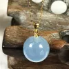 Ciondoli 13mm Collana con pendente acquamarina blu naturale per donne Signora Uomo Regalo d'amore Perline rotonde di cristallo Gioielli in pietra Catene in argento AAAAA