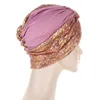 Vêtements ethniques Femmes Glitter Paillettes Turban Chapeau Mode Bonnet Noeud Solide Couleur Hijab Chemo Cap Head Wraps Élégant Foulard Extensible