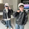 Куртки Кожаная куртка для мальчиков Верхняя одежда Однотонные пальто Дети Весенне-осенний повседневный стиль Детская одежда