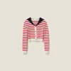 Tricots pour femmes Basic Luxury Femmes Cachemire Stripe Knit Cardigan en rouge Tan Sweet Sailor Collier manches longues Crop Top Preppy Style SS24