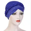 Etniska kläder diamanter Braid Turban Women Muslim Hijab Head Scarf Wrap Beanies Bonnet Chemo Cap Cancer Hat håravfall