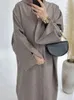 민족 의류 Eid Muslim Dress Women Party Abaya Morocco Cardigan Kimono Ramadan 분할 버튼 소매 Kaftan Islam Dubai Arab Long Robe