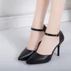 Модельные туфли, женские туфли-лодочки на высоком каблуке 6 см, 8 см, весна-осень 2024, черно-белые повседневные элегантные туфли на каблуке с пряжкой на щиколотке и ремешком, Tacones Mujer