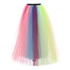 Jupes Automne Hiver Arc-en-ciel Plissé Maxi Tutu Jupe Vintage 6 Couches Élastique Taille Haute Longue Fête Robes De Plage