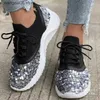Dress Shoes Sequin fly woven breathable lace up single shoe for womens knitted thick sole color blocking low top board shoes T240220