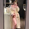 Women's Sleepwear Women Long Robe Sexy Lace Nightwear Princess Style Kimono Warm Coral Fleece Bathrobes Loose Winter Homewear