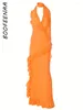 Casual Dresses Boofeenaa Asymmetrical Ruffle Backless Maxi Dress Sexig Orange Evening Party for Woman 2024 Night Club Outfit C16-ED19