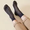 Chaussettes pour hommes 1 paire hommes minces nylons transparents avec orteils large bouche maille creuse cinq doigts respirant couleur unie coton bout fendu