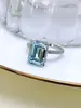 Cluster Rings Fashionable Artificial Navy Blue Emerald Cut S925 Silver Ring Engagement Gift Versatile Niche Sweet Women's Jewelry