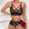 Reggiseni Set Lingerie sexy per donna Reggiseno in pizzo Set floreale trasparente e mutandine Costume intimo per donna