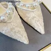 JC Jimmynesty Choo Sandals Party Wedding Bridal Aurelie Shoes Women Pearl ozdoba Biała czarna koronkowa impreza ślubna wysokie obcasy EU35-43