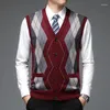 Męskie swetry Mężczyźni zagęszcza ciepłe wełniane płaszcze kamizelka 2024 Spring Autumn Knit Man Single Bercolors Multicolors Cardigans bez rękawów