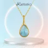 Necklaces Metiseko Natural Aquamarine Stone 925 Sterling Silver Necklace Waterdrop Shape Pendant Necklace Plated14K Gold Elegant for Women