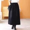 Rokken 2024 Fashion Vintage Effen Kleur Streetwear Denim Rok Vrouwen Herfst Casual Elastische Taille Rechte A-lijn Halverwege de Kuit