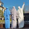 Vêtements ethniques 2 couches longues Khimar et Abaya Piece Jilbab Ensemble Ramadan Eid Vêtements de prière Islamique Hijab Robe Turquie Femmes musulmanes Dubaï