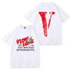 Vlone camiseta elegante nova vermelha grande V estampado padrão camiseta de manga curta para homens e mulheres BF high street meia manga