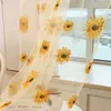 Cortina de tule flor de sol para sala de estar, quarto, cozinha, amarelo floral, voile transparente para tratamento de janela