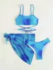 Damen-Bademode 2024, europäischer und amerikanischer sexy bedruckter Tie-Dye-Split-Bikini, modischer, farbblockierter Badeanzug