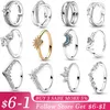 Cluster anneaux authentiques 925 Silver Ring Princess Crown Sparkling Love Heart Cz pour les femmes Engagement Pan Jewelry Anniversary Gift