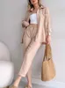 Kvinnors tvåstycksbyxor 2024 Spring Office Suits For Women Brown Button Up Shirt Tracksuit Harem Home Wear Set Pyjamas Outfits