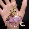 Keychains Pink Crystal Elephant Key Chain Cute Animal Alloy Rhinestone Ring Bag Tillbehör smycken llavero Mujer K9450S04