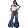 Calças de brim femininas moda retro versátil mulher flare lavado elástico sino inferior cintura alta sexy mulheres denim calças 2024 fêmeas streetwear