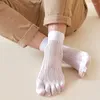 Chaussettes pour hommes 1 paire hommes minces nylons transparents avec orteils large bouche maille creuse cinq doigts respirant couleur unie coton bout fendu