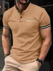 Mäns t-shirts sommarmens avslappnade kortärmade polo skjorta kontor mode gängade collarr t-shirt herrar andningsbar polo skjorta herr kläder q240220