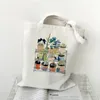 Shopping Bags Ladies Cute Cartoon Potted Print Tote Bag Canvas Fashion Simple Foldable Reusable Large Capacity Ins